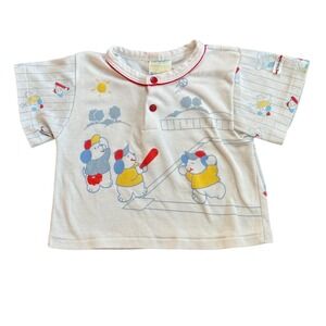 Little Me Vintage 24 Months White Baseball Bear Pajama Shirt Made in USA Kids